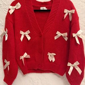 Luna Red Cardigan with White Bow Accents